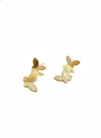 Gold butterfly earrings on a white background