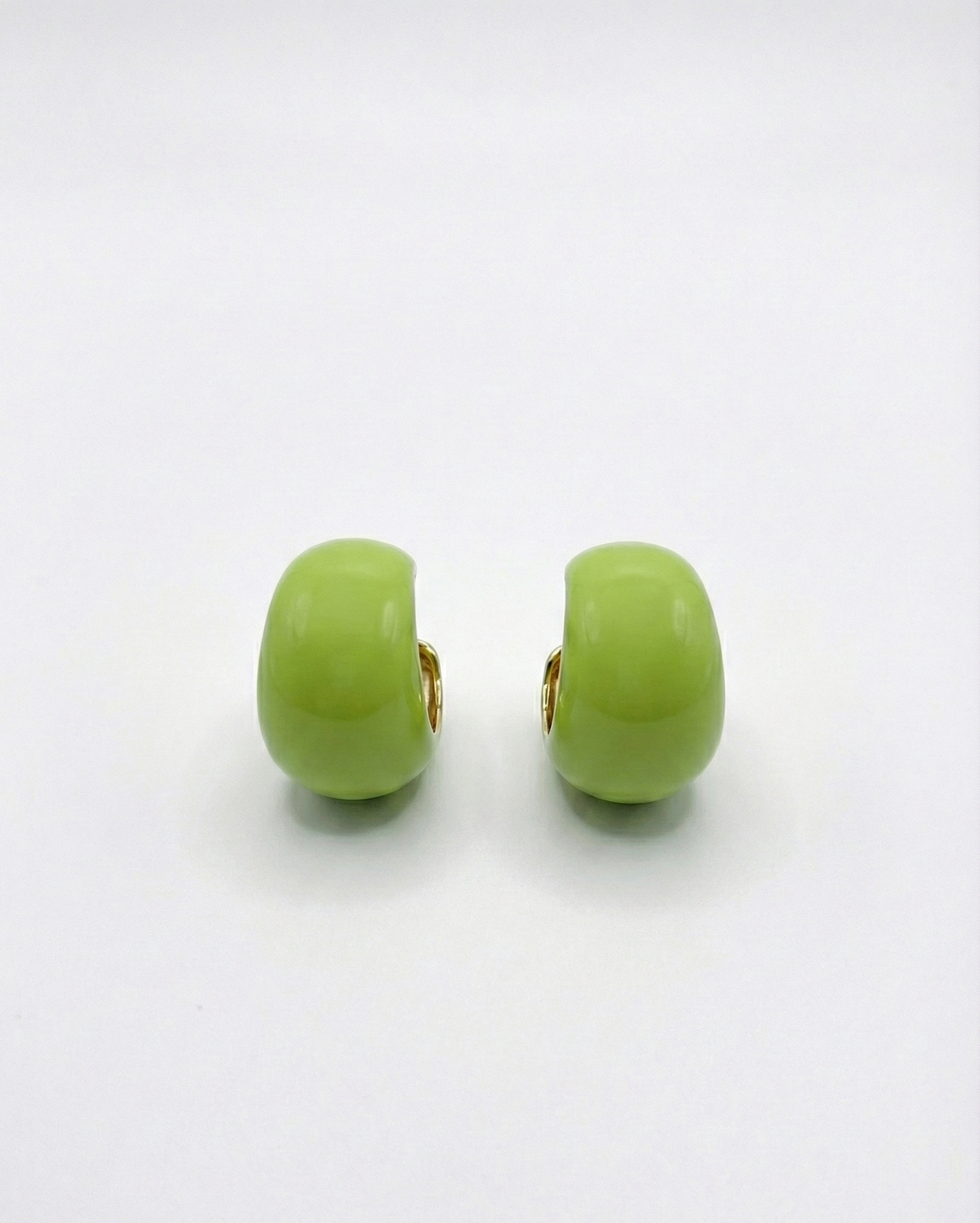 Pair of green earrings on a white background
