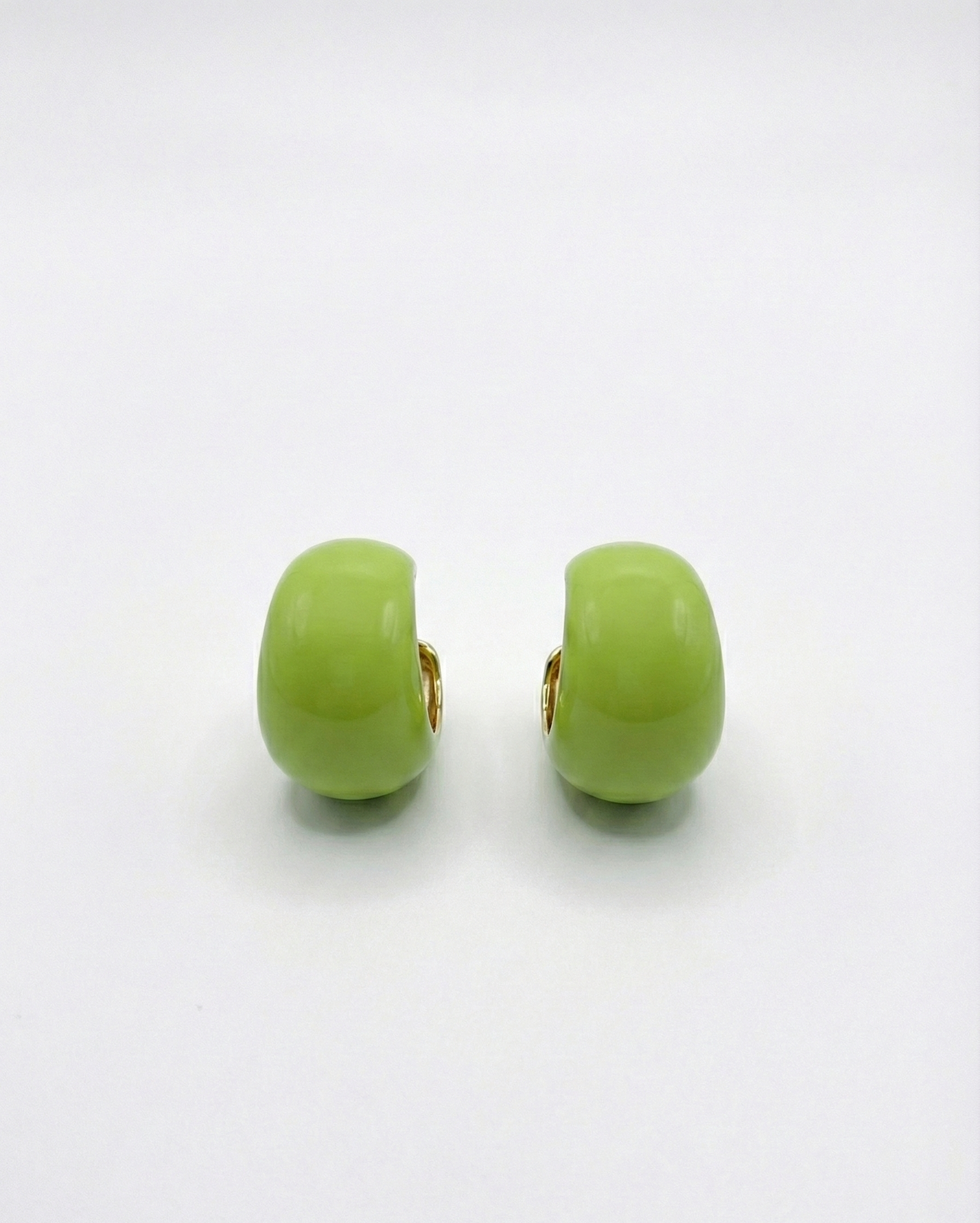 Pair of green earrings on a white background