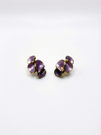 Pair of purple earrings on a white background
