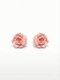 Pair of pink rose earrings on a white background