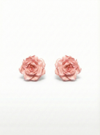 Pair of pink rose earrings on a white background